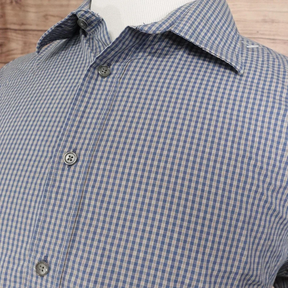 Jos. A. Bank Shirt Mens XL Blue Check Long Sleeve Button-Up Tailored Fit Cotton